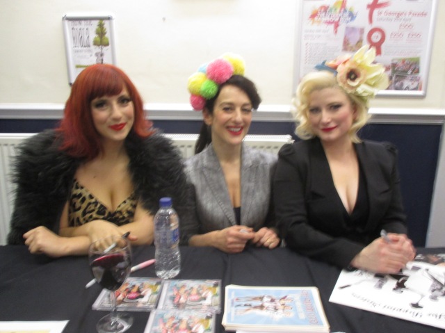 Signing Sirens: Emma, Marcella and Kate play up to the camera post-Pavilion show. Next time I might even put the flash on. (Photo: Malcolm Wyatt)